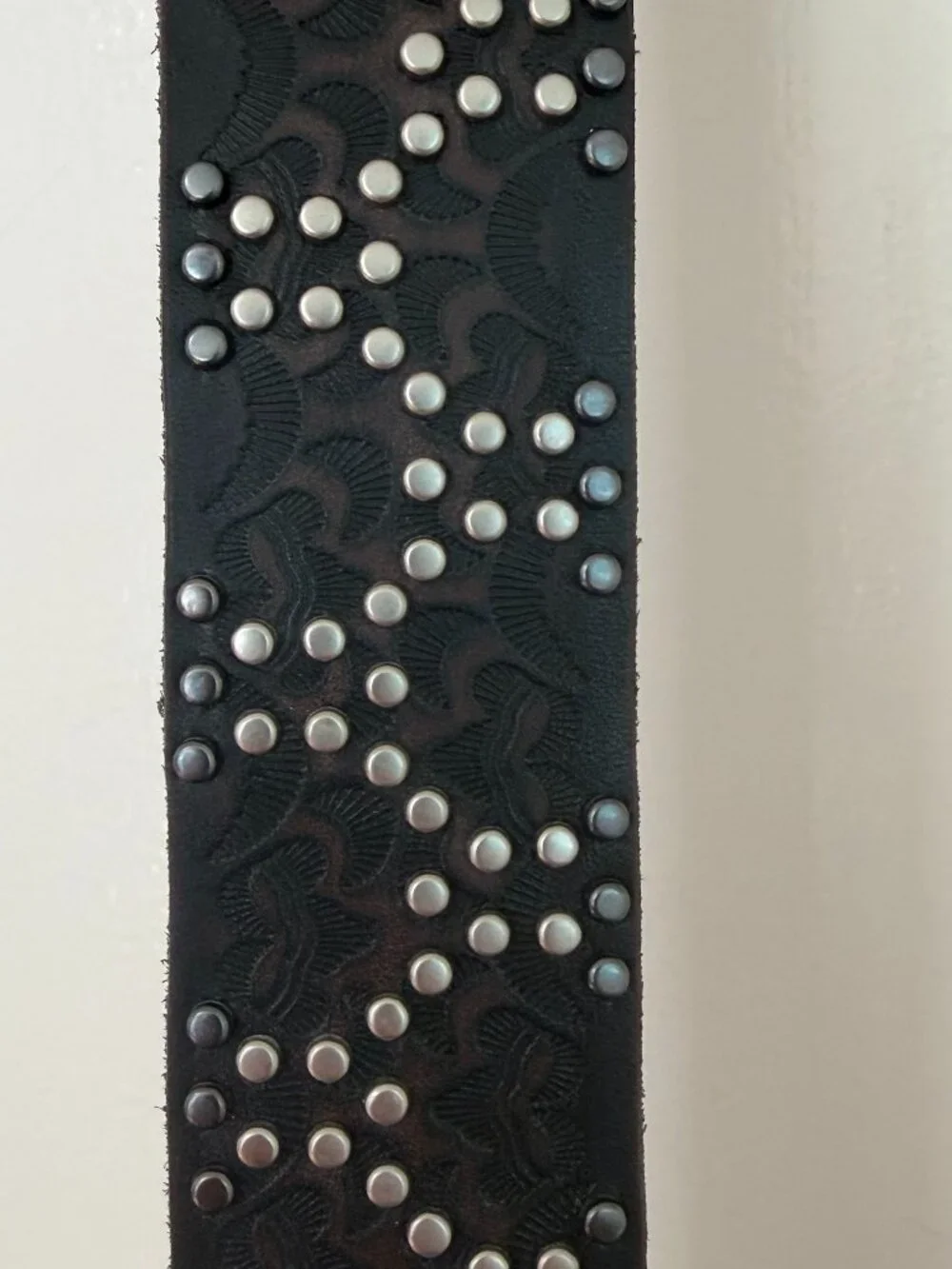 Black Studded Leather Belt with Antique Silver Buckle